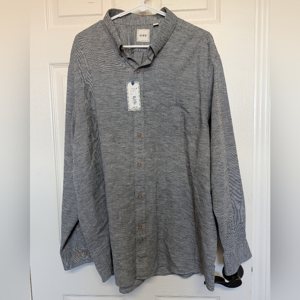 Dillards Rowm Men's Long-Sleeve Button Down Shirt XXL NWT Gray Heather Office